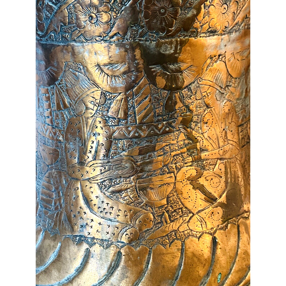 Antique Vintage Persian Copper Bucket Pot with Handle 13" Tall Top of Handle - Picture 3 of 13